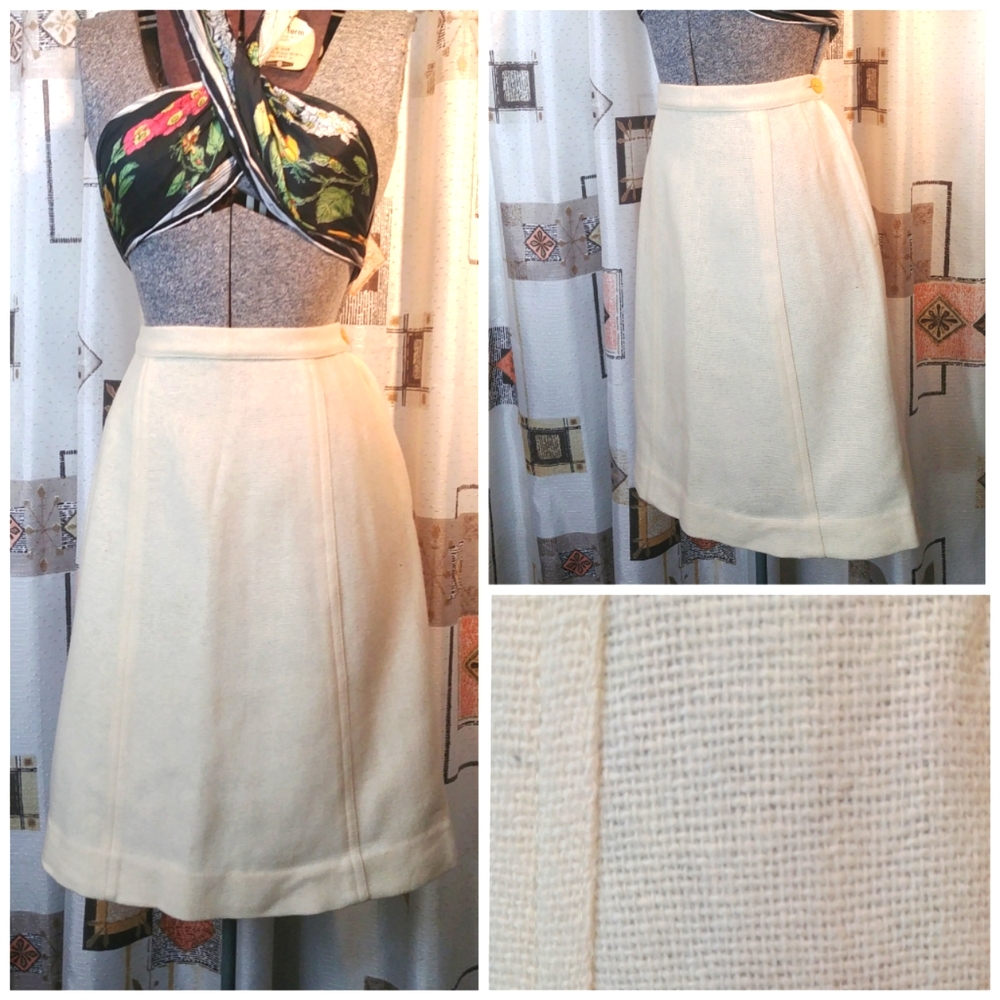 Vintage Cream Wooly A-line Skirt